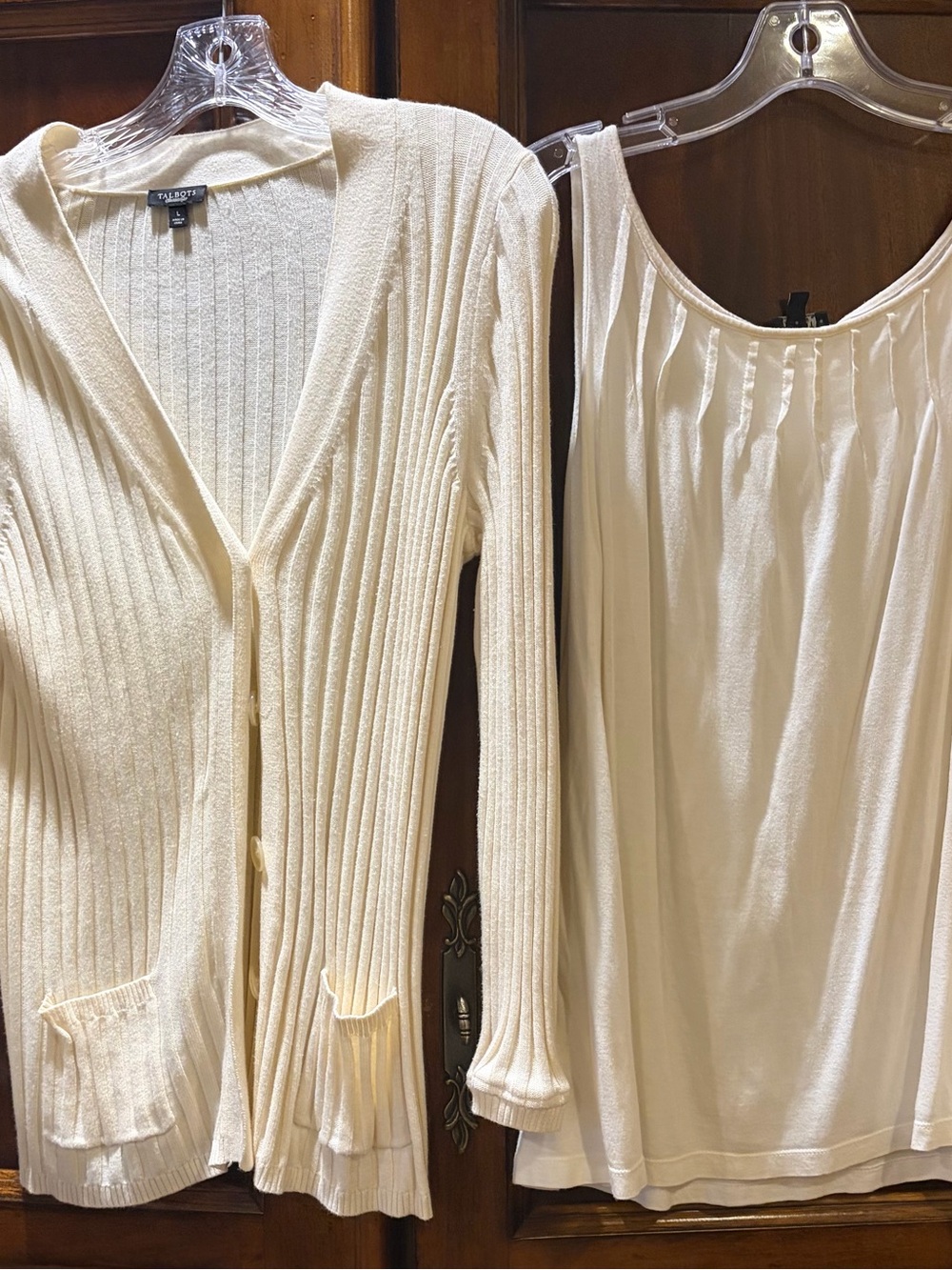 Talbots Cream Ribbed Cardigan and Tank Set